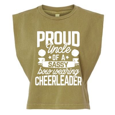 Proud Uncle Of A Sassy Bow Wearing Cheerleader Cheerleading Gift Garment-Dyed Women's Muscle Tee