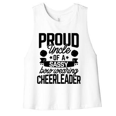 Proud Uncle Of A Sassy Bow Wearing Cheerleader Cheerleading Gift Women's Racerback Cropped Tank