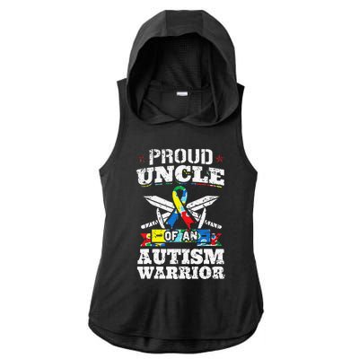 Proud Uncle Of An Autism Warrior Autistic Awareness Ribbon Ladies PosiCharge Tri-Blend Wicking Draft Hoodie Tank