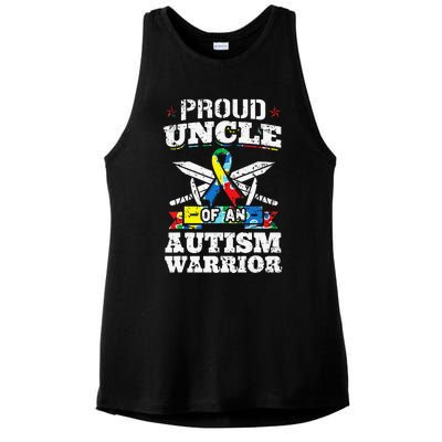 Proud Uncle Of An Autism Warrior Autistic Awareness Ribbon Ladies PosiCharge Tri-Blend Wicking Tank