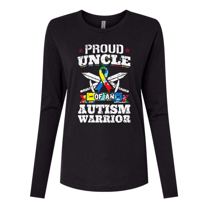 Proud Uncle Of An Autism Warrior Autistic Awareness Ribbon Womens Cotton Relaxed Long Sleeve T-Shirt