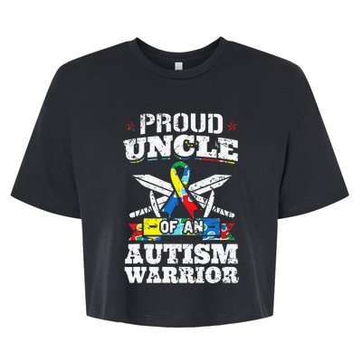 Proud Uncle Of An Autism Warrior Autistic Awareness Ribbon Bella+Canvas Jersey Crop Tee