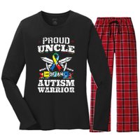 Proud Uncle Of An Autism Warrior Autistic Awareness Ribbon Women's Long Sleeve Flannel Pajama Set 