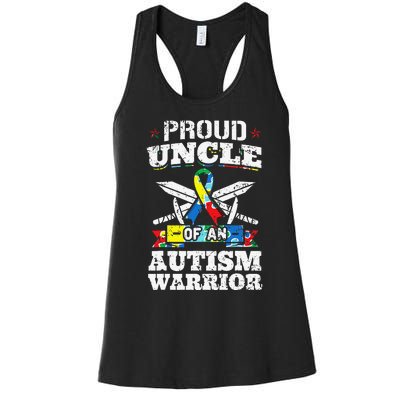 Proud Uncle Of An Autism Warrior Autistic Awareness Ribbon Women's Racerback Tank