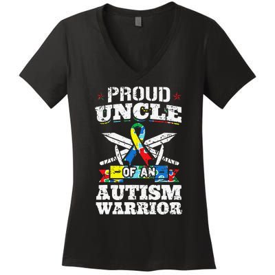 Proud Uncle Of An Autism Warrior Autistic Awareness Ribbon Women's V-Neck T-Shirt