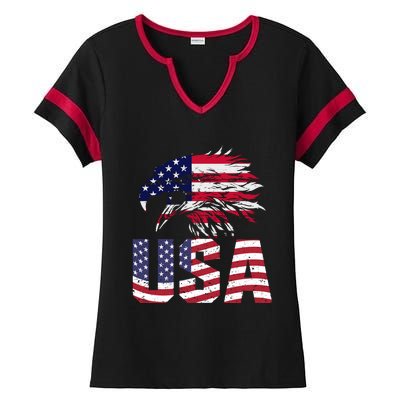 Patriotic USA Ladies Halftime Notch Neck Tee