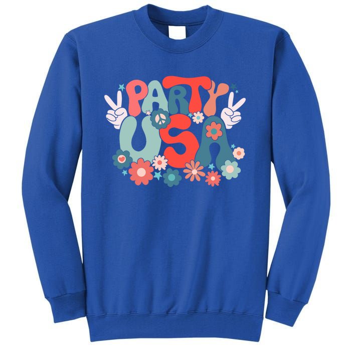 Party Usa Patriotic Groovy Retro Happy 4th Of July Funny Gift Tall Sweatshirt