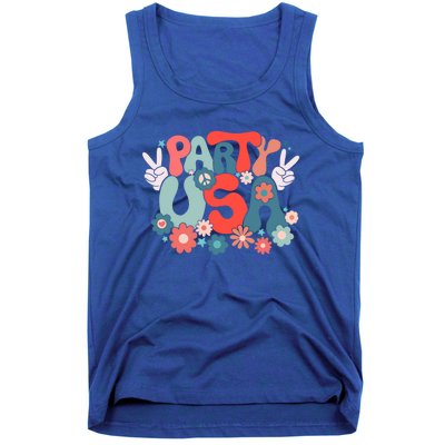 Party Usa Patriotic Groovy Retro Happy 4th Of July Funny Gift Tank Top