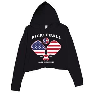 Pickleball USA Patriotic American Flag Est 1965 Gift Crop Fleece Hoodie