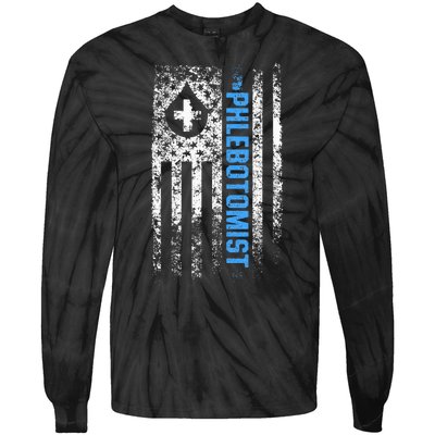 Phlebotomist Usa Phlebotomy Nurse Syringe Hospital Blood Tie-Dye Long Sleeve Shirt