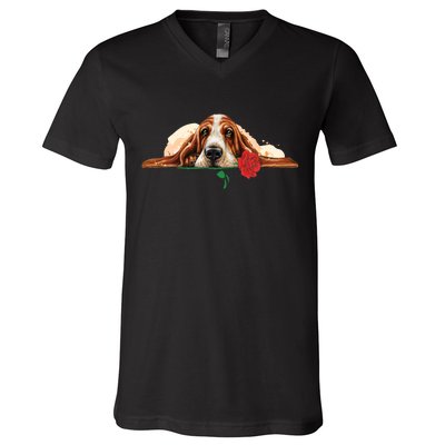 Puppy Love Red Rose V-Neck T-Shirt