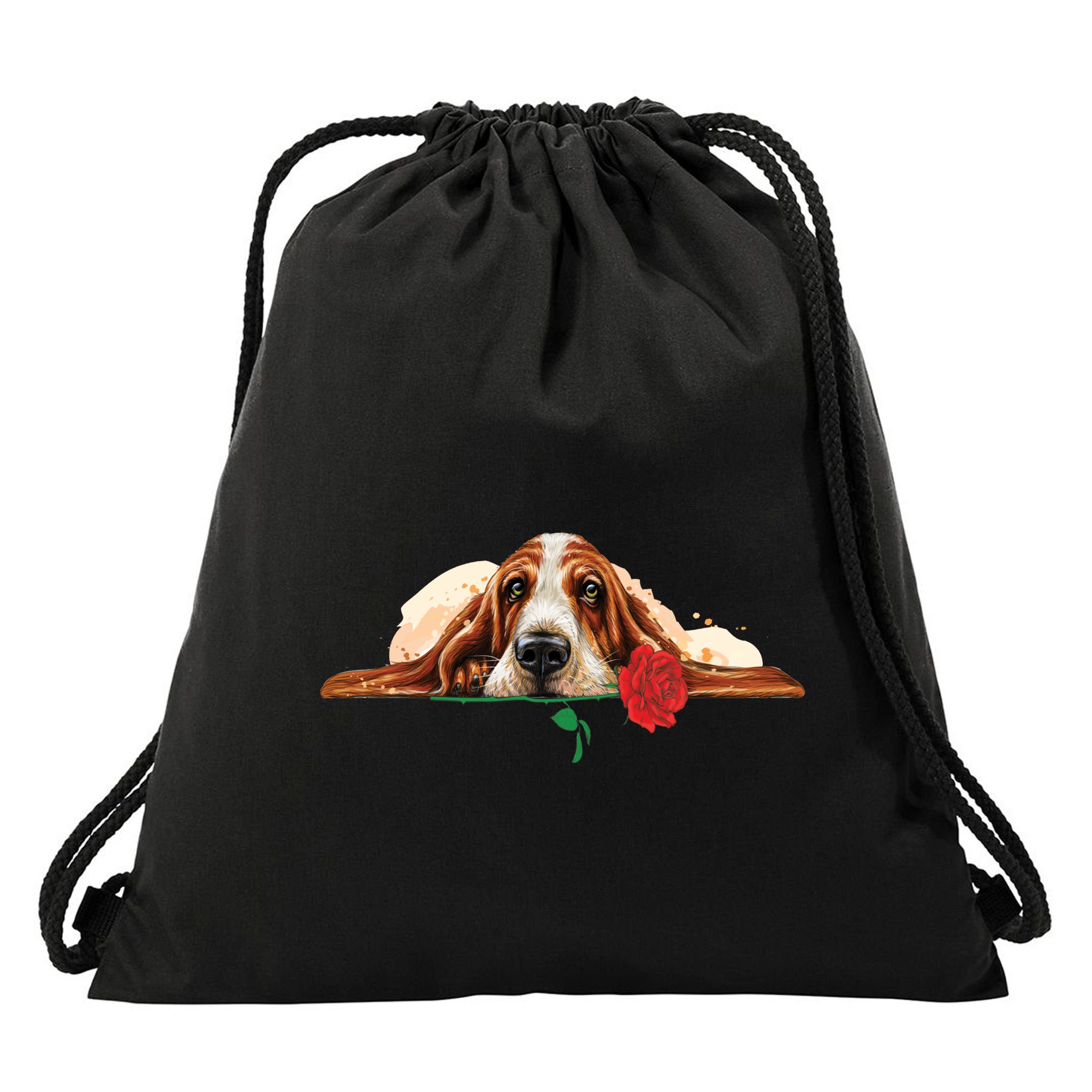 Puppy Love Red Rose Drawstring Bag