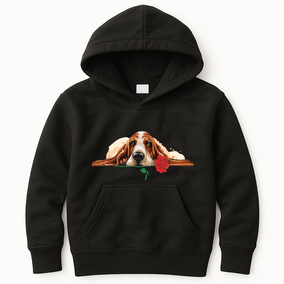 Puppy Love Red Rose Kids Hoodie