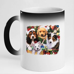 Puppy Surprise Christmas Scene 11oz Black Color Changing Mug