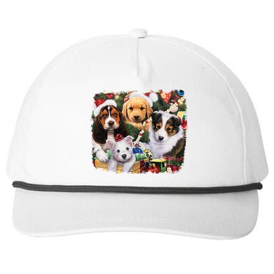 Puppy Surprise Christmas Scene Snapback Five-Panel Rope Hat