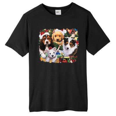 Puppy Surprise Christmas Scene Tall Fusion ChromaSoft Performance T-Shirt