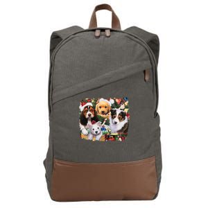 Puppy Surprise Christmas Scene Cotton Canvas Backpack