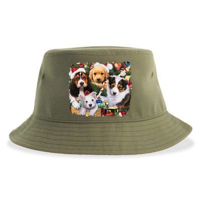 Puppy Surprise Christmas Scene Sustainable Bucket Hat