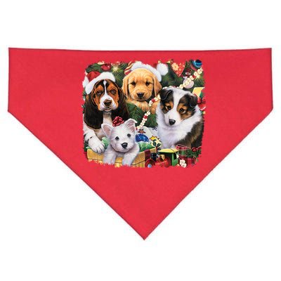 Puppy Surprise Christmas Scene USA-Made Doggie Bandana