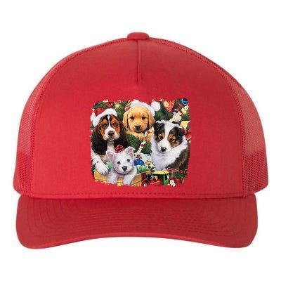 Puppy Surprise Christmas Scene Yupoong Adult 5-Panel Trucker Hat