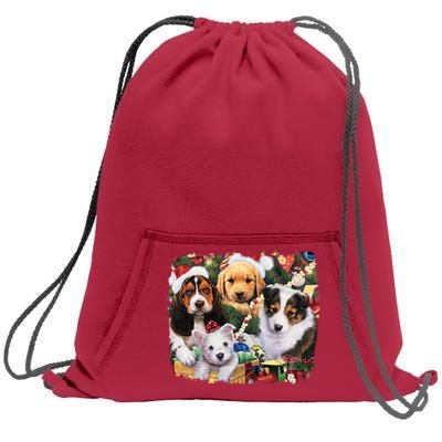 Puppy Surprise Christmas Scene Sweatshirt Cinch Pack Bag