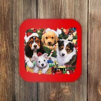 Puppy Surprise Christmas Scene Coaster