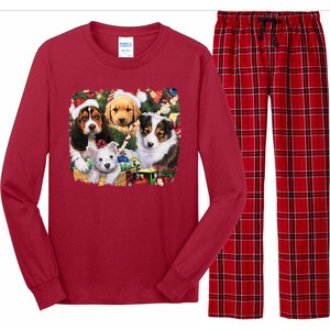 Puppy Surprise Christmas Scene Long Sleeve Pajama Set