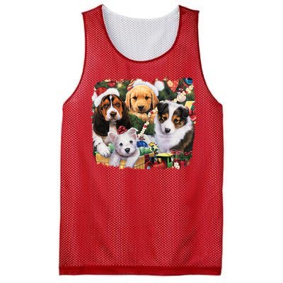 Puppy Surprise Christmas Scene Mesh Reversible Basketball Jersey Tank