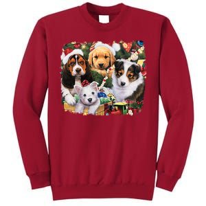 Puppy Surprise Christmas Scene Tall Sweatshirt