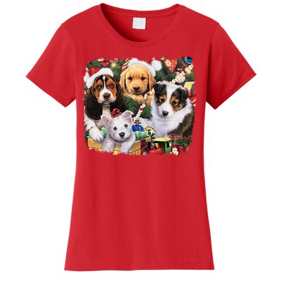 Puppy Surprise Christmas Scene Women's T-Shirt