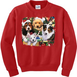 Puppy Surprise Christmas Scene Kids Sweatshirt