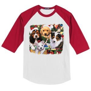 Puppy Surprise Christmas Scene Kids Colorblock Raglan Jersey