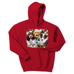 Puppy Surprise Christmas Scene Kids Hoodie