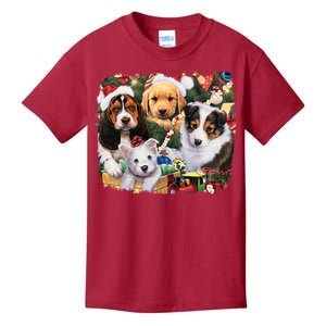 Puppy Surprise Christmas Scene Kids T-Shirt