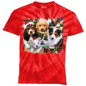 Puppy Surprise Christmas Scene Kids Tie-Dye T-Shirt