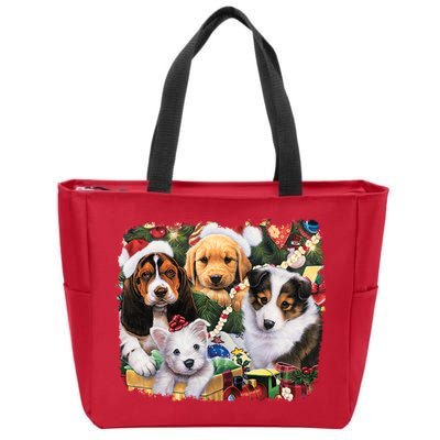 Puppy Surprise Christmas Scene Zip Tote Bag