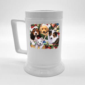 Puppy Surprise Christmas Scene Beer Stein