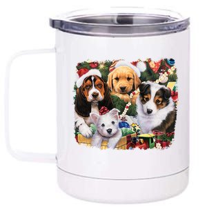 Puppy Surprise Christmas Scene 12 oz Stainless Steel Tumbler Cup