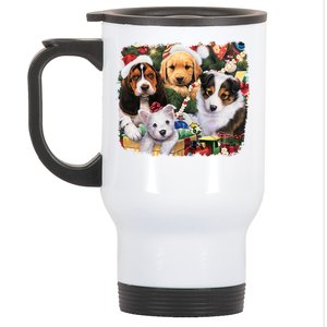 Puppy Surprise Christmas Scene Stainless Steel Travel Mug