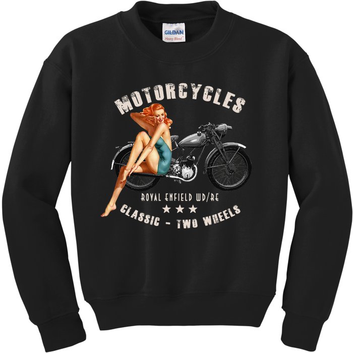 Pin Up Royal Enfield Wdre Vintage Motorcycle Kids Sweatshirt