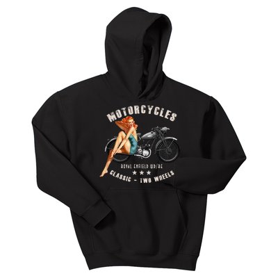 Pin Up Royal Enfield Wdre Vintage Motorcycle Kids Hoodie