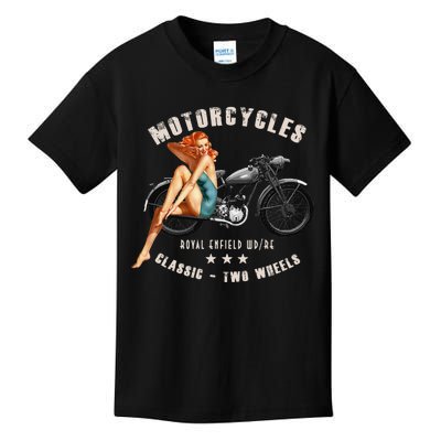 Pin Up Royal Enfield Wdre Vintage Motorcycle Kids T-Shirt