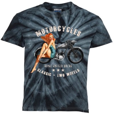 Pin Up Royal Enfield Wdre Vintage Motorcycle Kids Tie-Dye T-Shirt