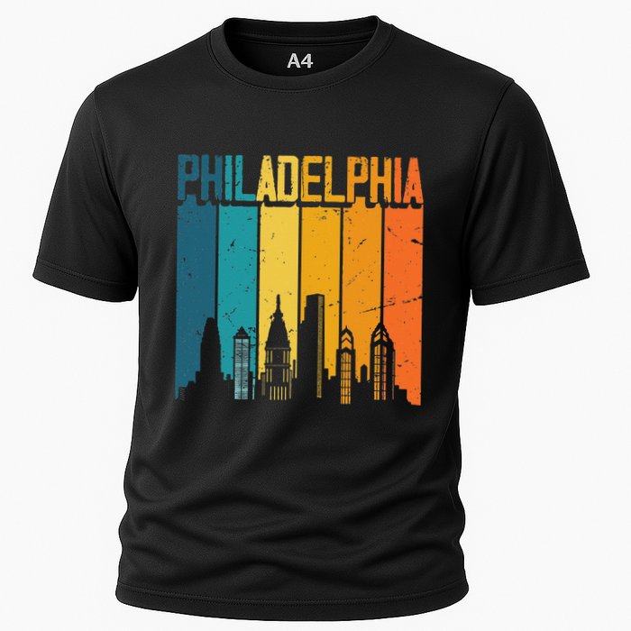 Philadelphia USA Retro Vintage Sunset Skyline Philadelphia Cooling Performance Crew T-Shirt