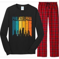 Philadelphia USA Retro Vintage Sunset Skyline Philadelphia Long Sleeve Pajama Set