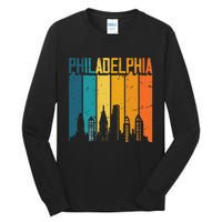 Philadelphia USA Retro Vintage Sunset Skyline Philadelphia Tall Long Sleeve T-Shirt