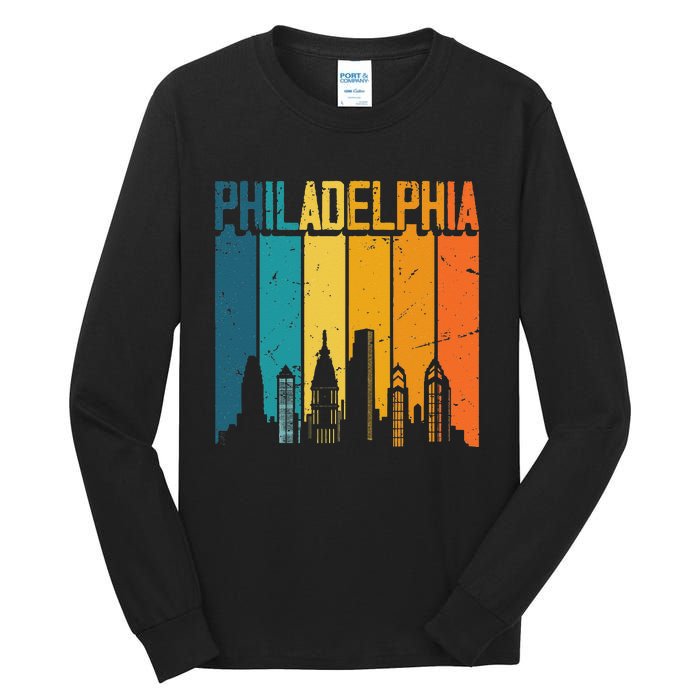 Philadelphia USA Retro Vintage Sunset Skyline Philadelphia Tall Long Sleeve T-Shirt