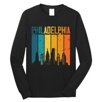 Philadelphia USA Retro Vintage Sunset Skyline Philadelphia Long Sleeve Shirt