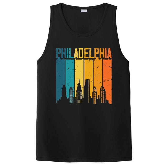 Philadelphia USA Retro Vintage Sunset Skyline Philadelphia PosiCharge Competitor Tank