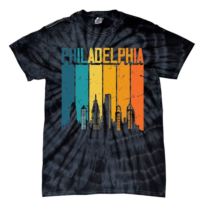 Philadelphia USA Retro Vintage Sunset Skyline Philadelphia Tie-Dye T-Shirt